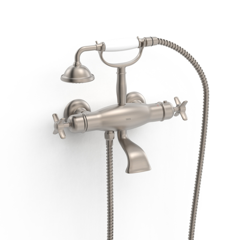 Bateria termostatyczna naścienna wannowa i prysznicowa TRES CLASIC stal TRES 24217609AC