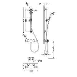 Zestaw baterii termostatycznej naściennej prysznicowej TRES CLASIC stal TRES 24216402AC