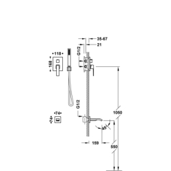 Zestaw baterii jednouchwytowej podtynkowej 2-drożnej Rapid-box wannowa i prysznicowa SLIM stal TRES 20228007AC