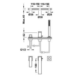 Bateria jednouchwytowa z montażem na krawędzi wanny SLIM stal TRES 20216103AC