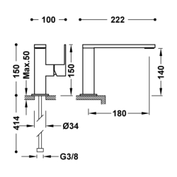 Bateria jednouchwytowa umywalkowa z boczną dźwignią CUADRO stal TRES 00620501AC