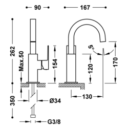 Bateria jednouchwytowa umywalkowa z boczną dźwignią CUADRO stal TRES 00660502AC