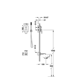 Zestaw baterii jednouchwytowej podtynkowej 2-drożnej Rapid-box wannowa i prysznicowa CUADRO stal TRES 00628006AC