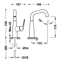 Bateria jednouchwytowa umywalkowa z boczną dźwignią FUJI stal TRES 28144701AC