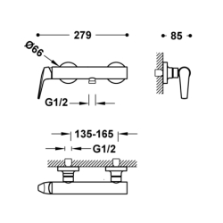 Bateria jednouchwytowa ścienna prysznicowa FUJI stal TRES 28116701AC
