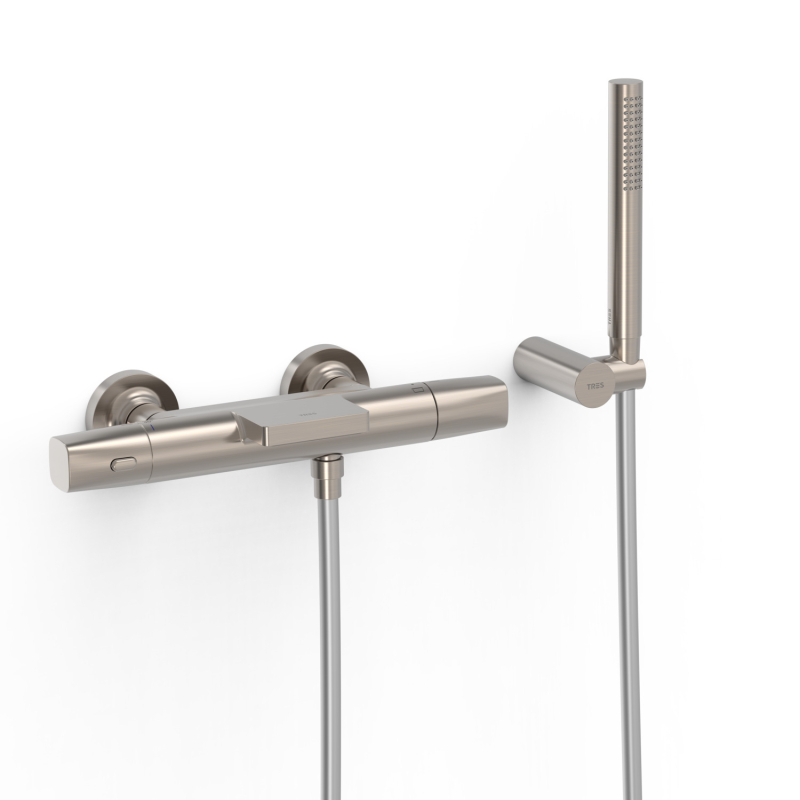 Bateria termostatyczna naścienna wannowa i prysznicowa OVER-WALL stal TRES 19017499AC