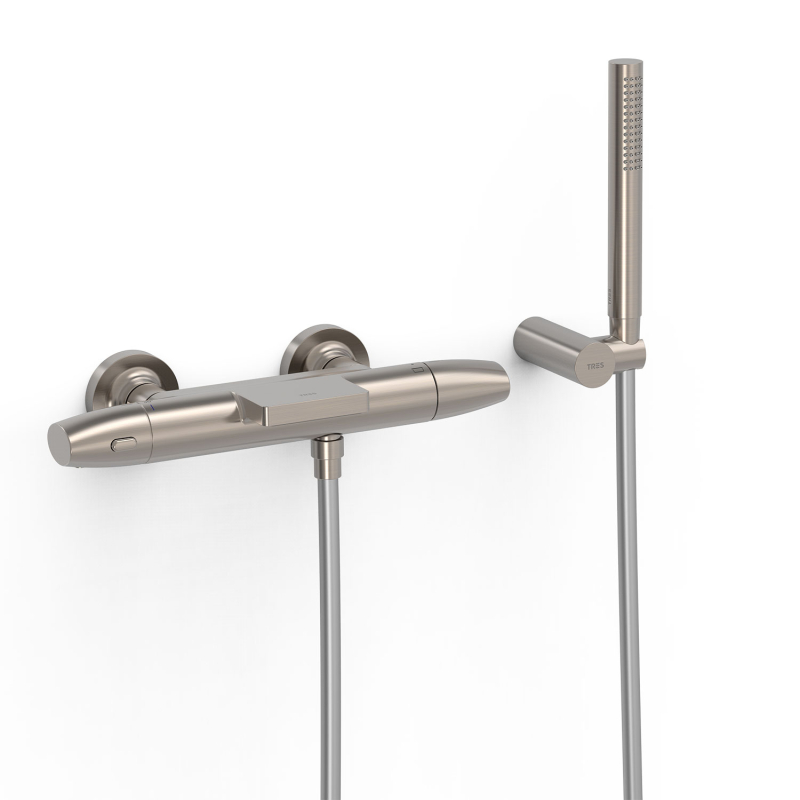 Bateria termostatyczna naścienna wannowa i prysznicowa OVER-WALL stal TRES 19017479AC