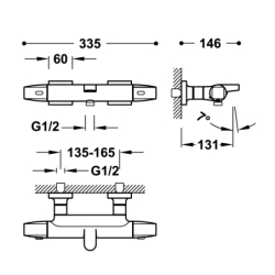 Bateria termostatyczna naścienna wannowa i prysznicowa OVER-WALL stal TRES 19017405AC