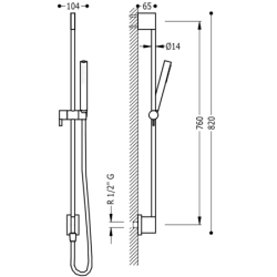 Zestaw drążek prysznicowy z przyłączem w ścianie stal TRES 03493101AC
