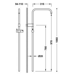 Długi drążek natryskowy przystosowany do baterii termostat. ściennej z kompatybilnym przyłączem OVER-WALL stal TRES 03463501AC