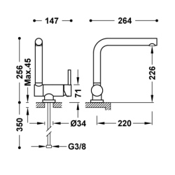 Bateria jednouchwytowa kuchenna z wylewką składaną (podokienna) stal TRES 030335AC