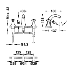 Bateria dwuuchwytowa stojąca umywalkowa TRES CLASIC mosiądz antyczny matowy TRES 24210601LM