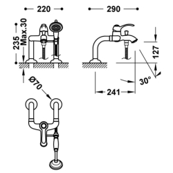 Bateria jednouchwyt. z montaż wannowy z kolankowymi przyłączami wody TRES CLASIC mosiądz antyczny matowy TRES 24219401LM
