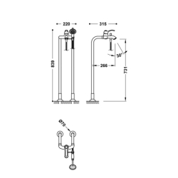 Bateria jednouchwytowa podłogowa wannowa i prysznicowa TRES CLASIC mosiądz antyczny matowy TRES 24219402LM