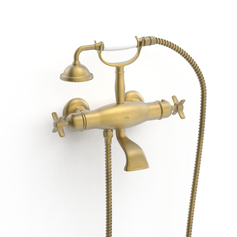 Bateria termostatyczna naścienna wannowa i prysznicowa TRES CLASIC mosiądz antyczny matowy TRES 24217609LM