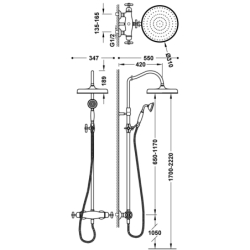 Zestaw baterii termostatycznej naściennej 2-drożnej prysznicowej TRES CLASIC mosiądz antyczny matowy TRES 24219502LM
