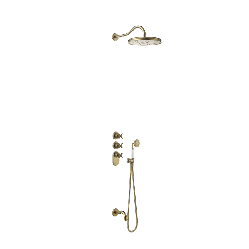 Zestaw baterii termostat. podtynk. 3-drożnej Block System wanna/prysznic TRES CLASIC mosiądz antyczny matowy TRES 24235301LM