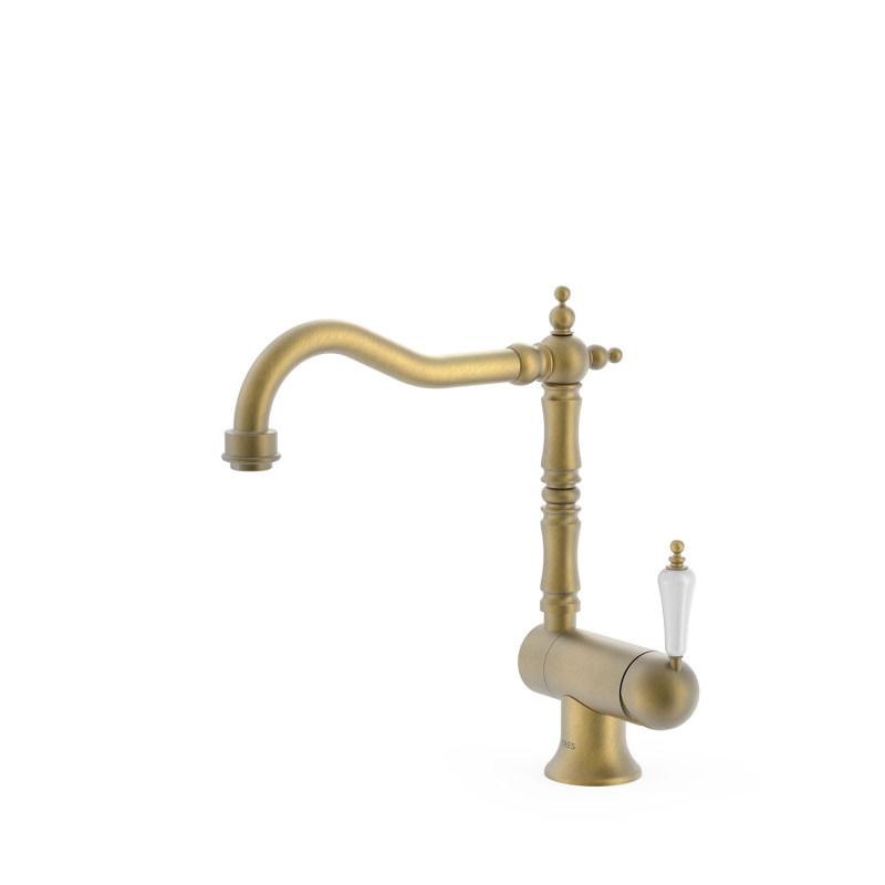 Bateria jednouchwytowa kuchenna z wylewką składaną (podokienna) mosiądz antyczny matowy TRES 24233401LM