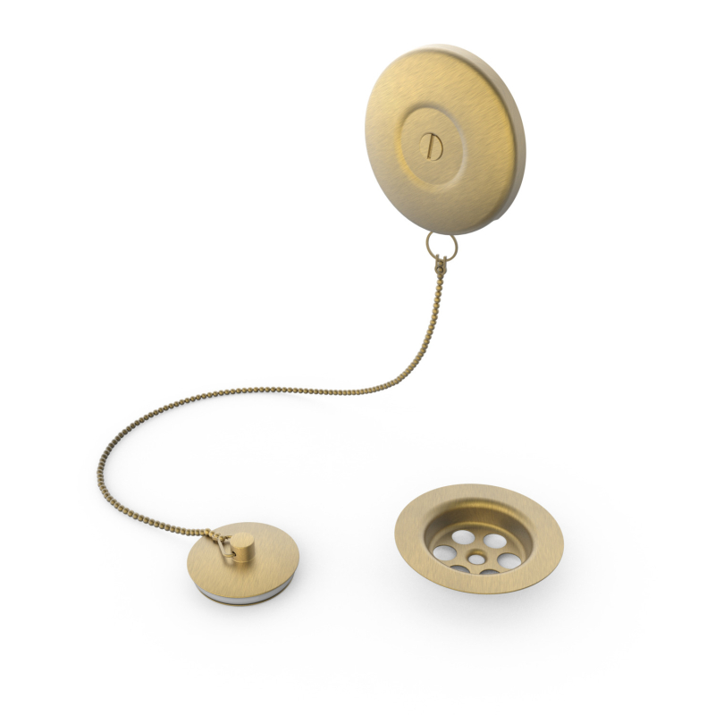 Sitko do odpływu z zestawem montażowym z łańcuszkiem i zatyczką do wanny mosiądz antyczny matowy TRES 03474501LM