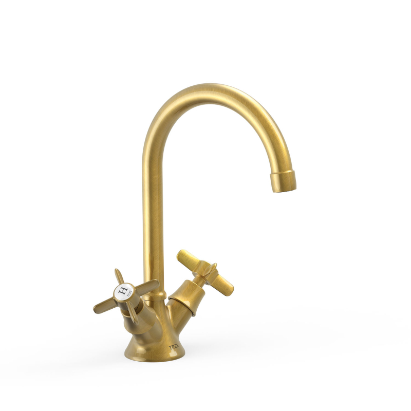 Bateria dwuuchwytowa umywalkowa TRES CLASIC mosiądz antyczny TRES 24210901LV