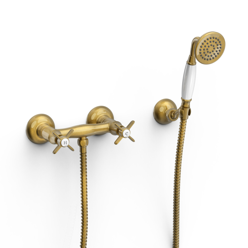 Bateria dwuuchwytowa ścienna prysznicowa TRES CLASIC mosiądz antyczny TRES 24216301LV
