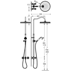 Zestaw baterii dwuuchwytowej naściennej 2-drożnej prysznicowej TRES CLASIC mosiądz antyczny TRES 24219101LV