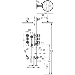 Zestaw baterii termostat. podtynkowej 3-drożnej Block System wannowej i prysznic. TRES CLASIC mosiądz antyczny TRES 24235301LV