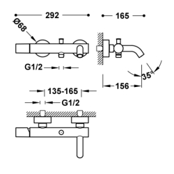 Bateria jednouchwytowa ścienna wannowa i prysznicowa STUDY czerwień TRES 26117001TRO