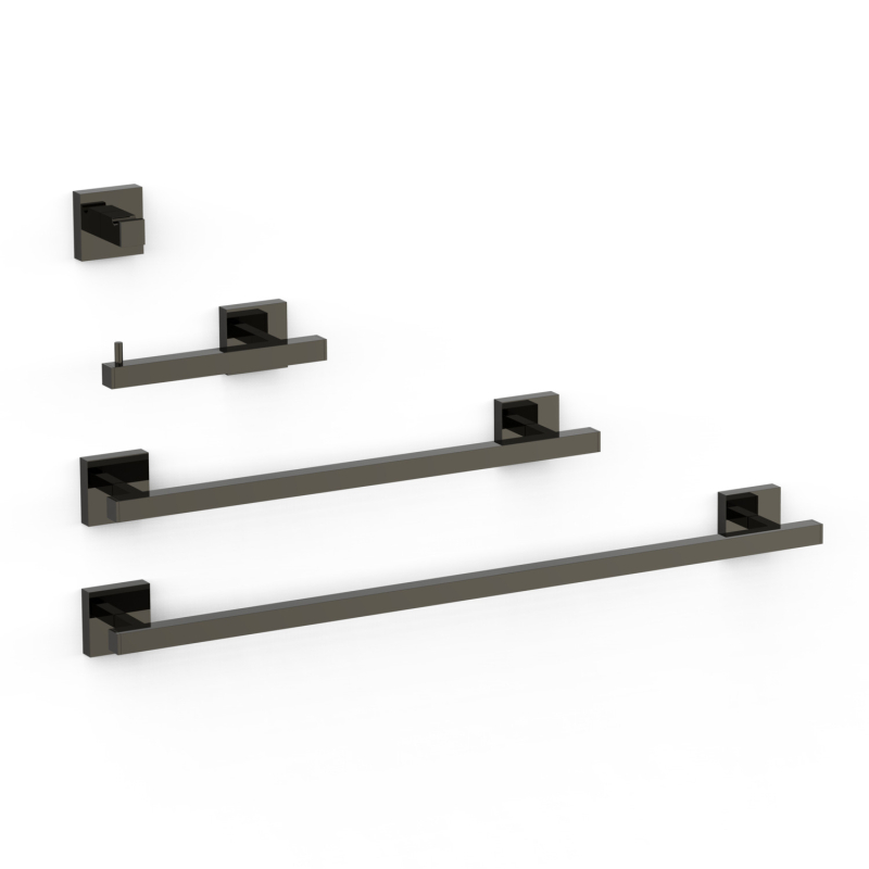 Zestaw 2 Haczyk na ręcznik + 1 Uchwyt na papier toaletowy bez klapy + 1 Wieszak czerń metalizowana TRES 09598101KM