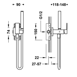 Bateria jednouchwytowa podtynkowa z natryskiem do toalety CUADRO czerń matowa TRES 00612302NM