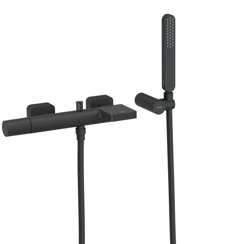 Bateria jednouchwytowa ścienna wannowa i prysznicowa LOFT czerń matowa TRES 20017001NM