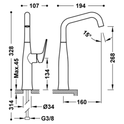 Wysoka bateria jednouchwytowa umywalkowa z boczną dźwignią FUJI czerń matowa TRES 28164701NM