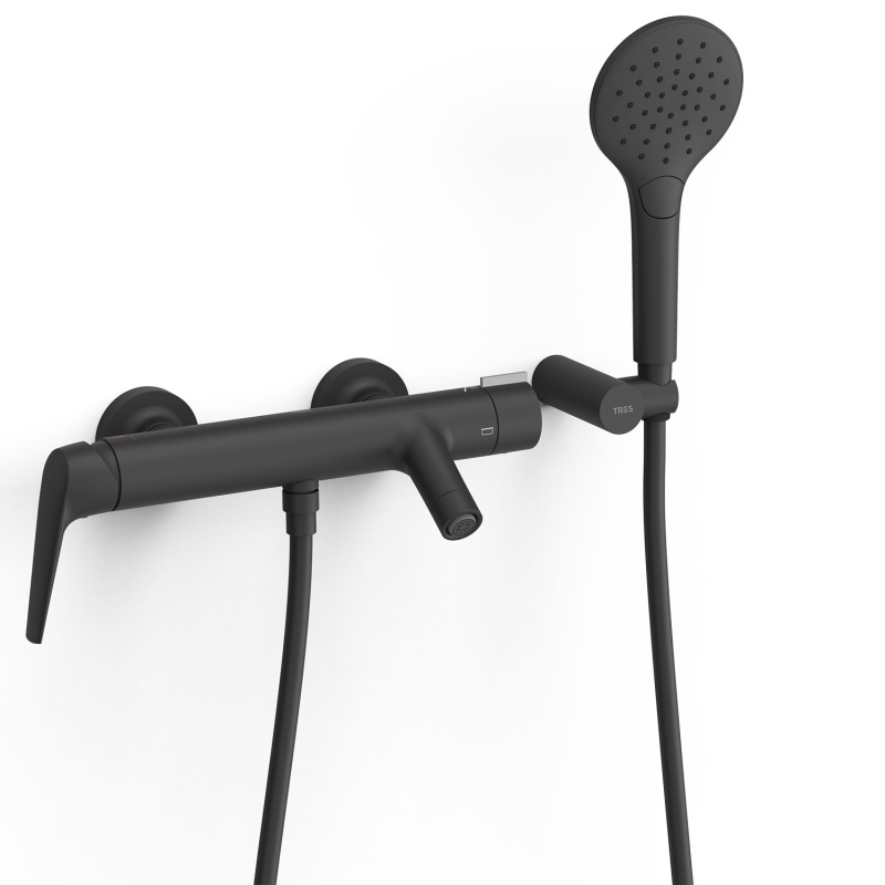 Bateria jednouchwytowa ścienna wannowa i prysznicowa FUJI czerń matowa TRES 28117001NM