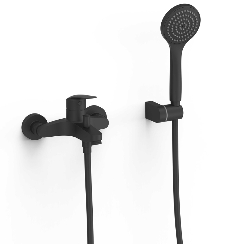 Bateria jednouchwytowa ścienna wannowa i prysznicowa BASE PLUS czerń matowa TRES 21617010NM