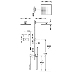 Zestaw elektronicznej baterii termostatycznej podtynkowej 2-drożnej prysznicowej SHOWER TECHNOLOGY czerń matowa TRES 09288563NM