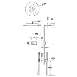Zestaw elektronicznej baterii termostatycznej podtynkowej 2-drożnej prysznicowej SHOWER TECHNOLOGY czerń matowa TRES 09288555NM