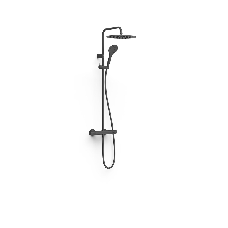 Zestaw baterii termostatycznej naściennej 2-drożnej prysznicowej OVER-WALL czerń matowa TRES 19039314NM