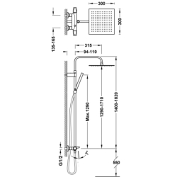 Zestaw baterii termostatycznej naściennej 3-drożnej wannowej i prysznicowej OVER-WALL czerń matowa TRES 19031205NM