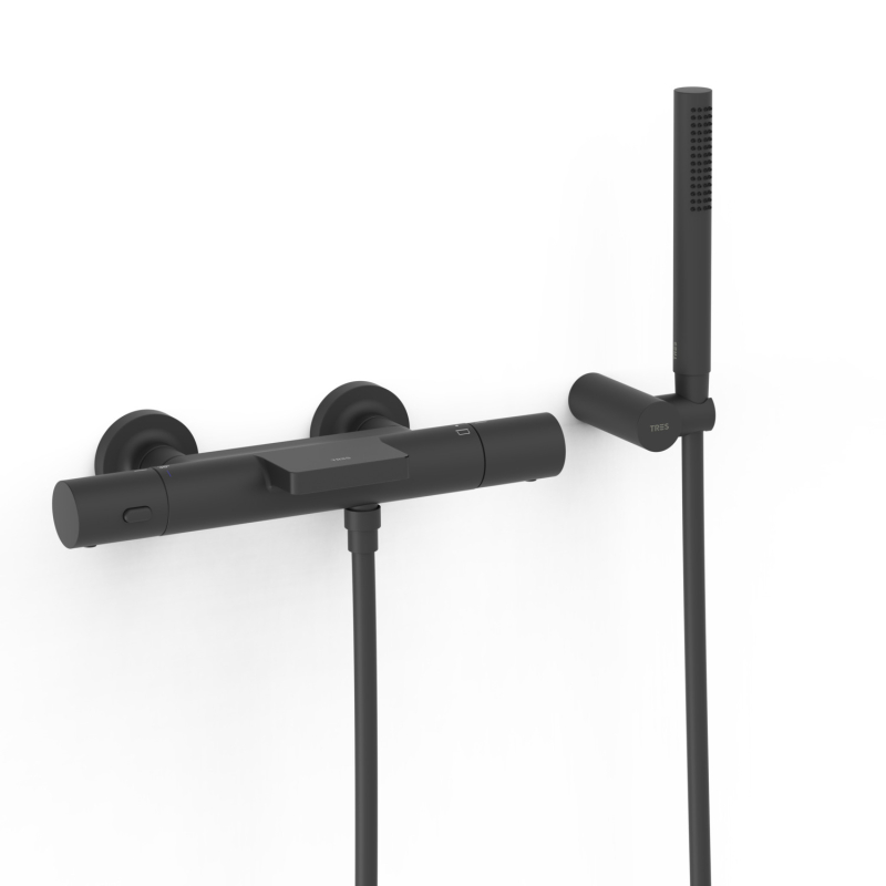 Bateria termostatyczna naścienna wannowa i prysznicowa OVER-WALL czerń matowa TRES 19017428NM