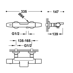 Bateria termostatyczna naścienna wannowa i prysznicowa OVER-WALL czerń matowa TRES 19017413NM