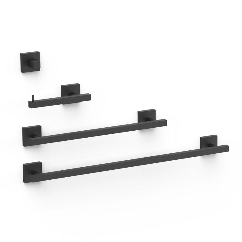 Zestaw 2 Haczyk na ręcznik + 1 Uchwyt na papier toaletowy bez klapy + 1 Wieszak czerń matowa TRES 09598101NM