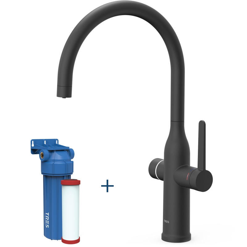Dwudrożna bateria jednouchwytowa do wody wodociągowej i filtrowanej przeznaczona do użytku w kuchni czerń matowa TRES 23045301NM