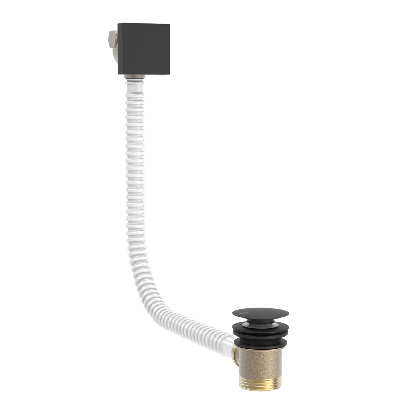 Kwadratowy Click-clack do wanny z napełnianiem przez kaskadę i przelewem. czerń matowa TRES 03453440NM