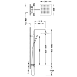 Zestaw baterii termostatycznej naściennej 2-drożnej prysznicowej OVER-WALL czarny brąz TRES 19039307KMB