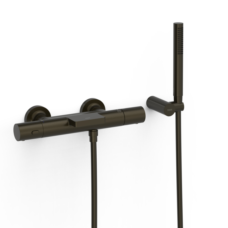 Bateria termostatyczna naścienna wannowa i prysznicowa OVER-WALL czarny brąz TRES 19017428KMB