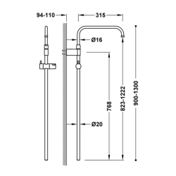 Teleskopowy drążek natrysk. do baterii termostat. ściennej z kompatybilnym przyłączem OVER-WALL czarny brąz TRES 03464501KMB
