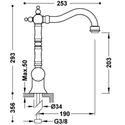 Bateria jednouchwytowa umywalkowa z boczną dźwignią TRES CLASIC chrom TRES 24210801