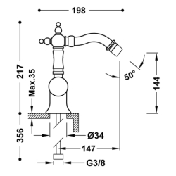 Bateria jednouchwytowa do bidetu z boczną dźwignią TRES CLASIC chrom TRES 24222001