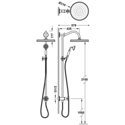 Zestaw drążek prysznicowy bez baterii z przyłączem wody w ścianie i deszczownicą TRES CLASIC chrom TRES 24247602