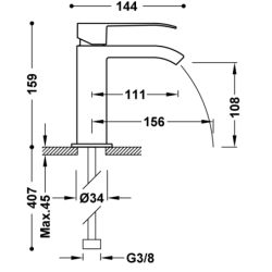 Bateria jednouchwytowa umywalkowa-0 CUADRO chrom TRES 611001